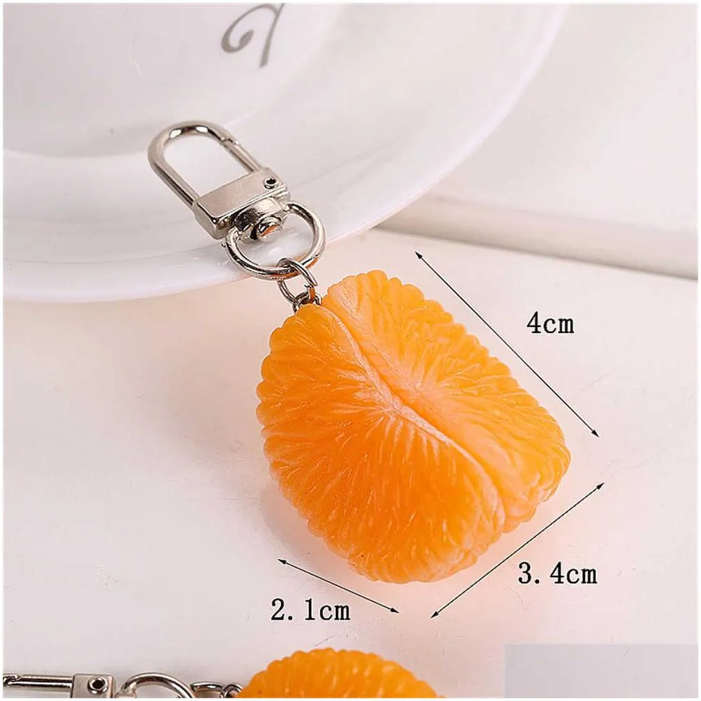 Car Key New Cute 3D Simation Orange Keychain Pvc Fruit Key Chain For Women Girls Headphone Case Pendant Bag Ornaments Diy Gift Accesso Dhxok