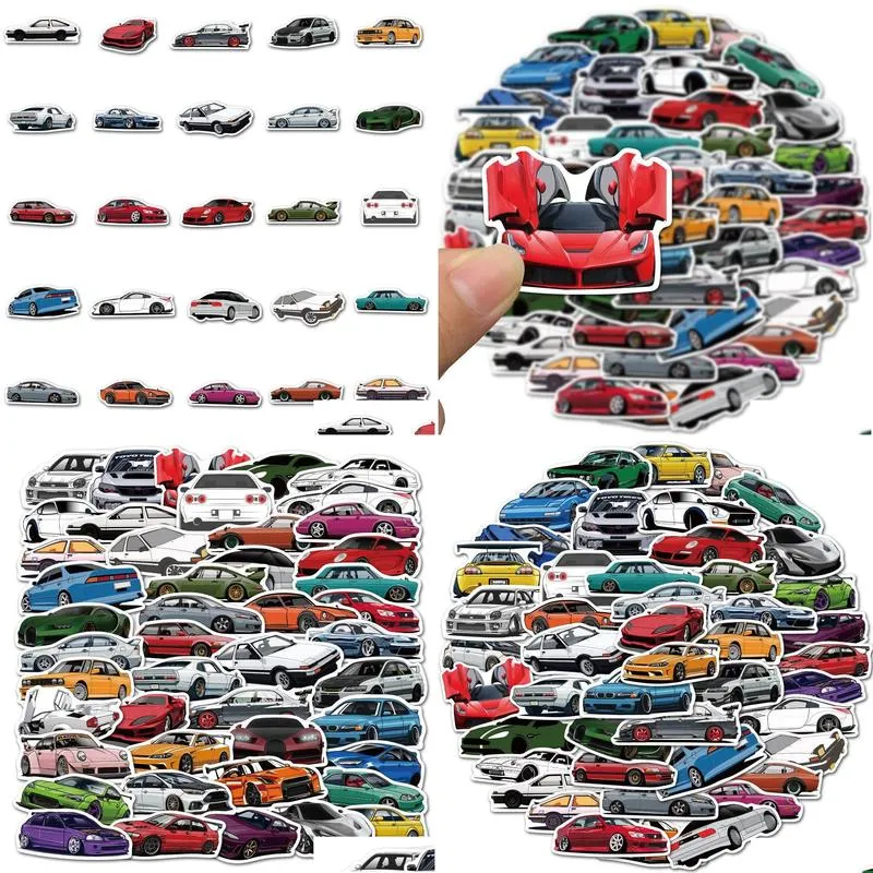 Car Stickers Waterproof Sticker 50/100Pcs Cool Sports Racing Car Stickers For Bumper Bicycle Helmet Lage Snowboard Vinyl Decals Bomb J Dhh90