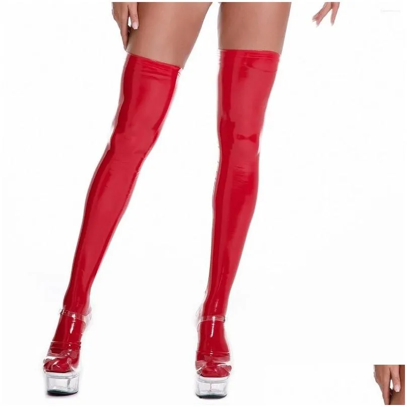 Socks & Hosiery Women Socks Womens Wet Look Long High Latex Stockings Girls Fetish Skinny Over-The-Knee Tight Bondage Shiny Pu Leathe Dhkah