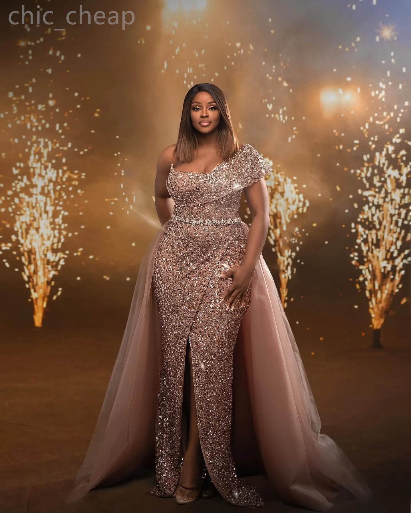 2024 Aso Ebi Rose Gold Mermaid Prom Dress Sequined Lace Beaded Evening Formal Party Second Reception 50th Birthday Engagement Gowns Dresses Robe De Soiree ZJ120