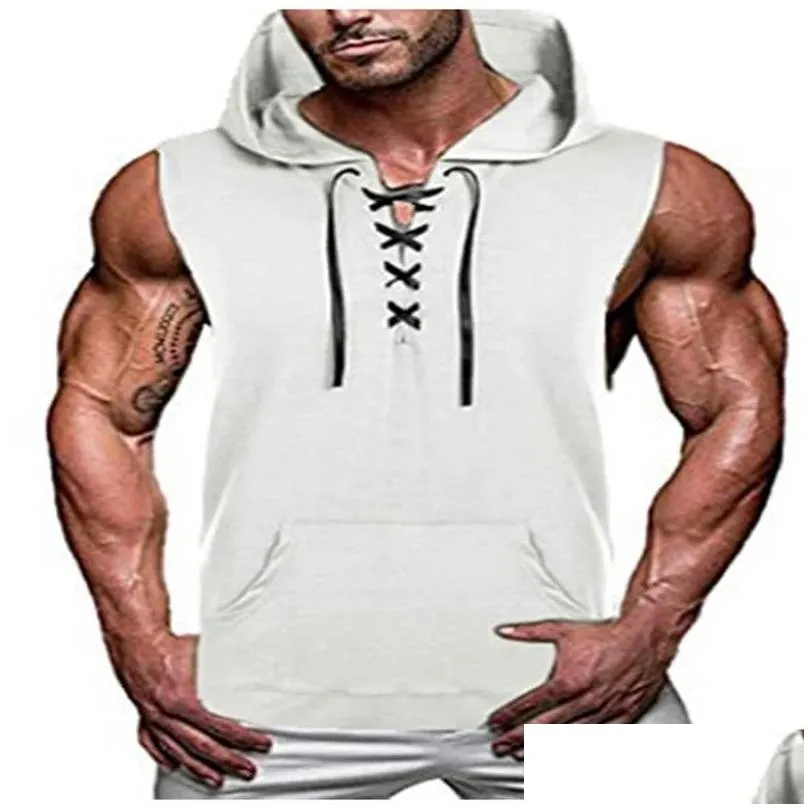 Men`S Tank Tops Fahsion Hooded Top Men Sleeveless Summer Sports Casual Male Clothing Cotton Mens Streetwear Ropa Drop Delivery Appare Dhnqv