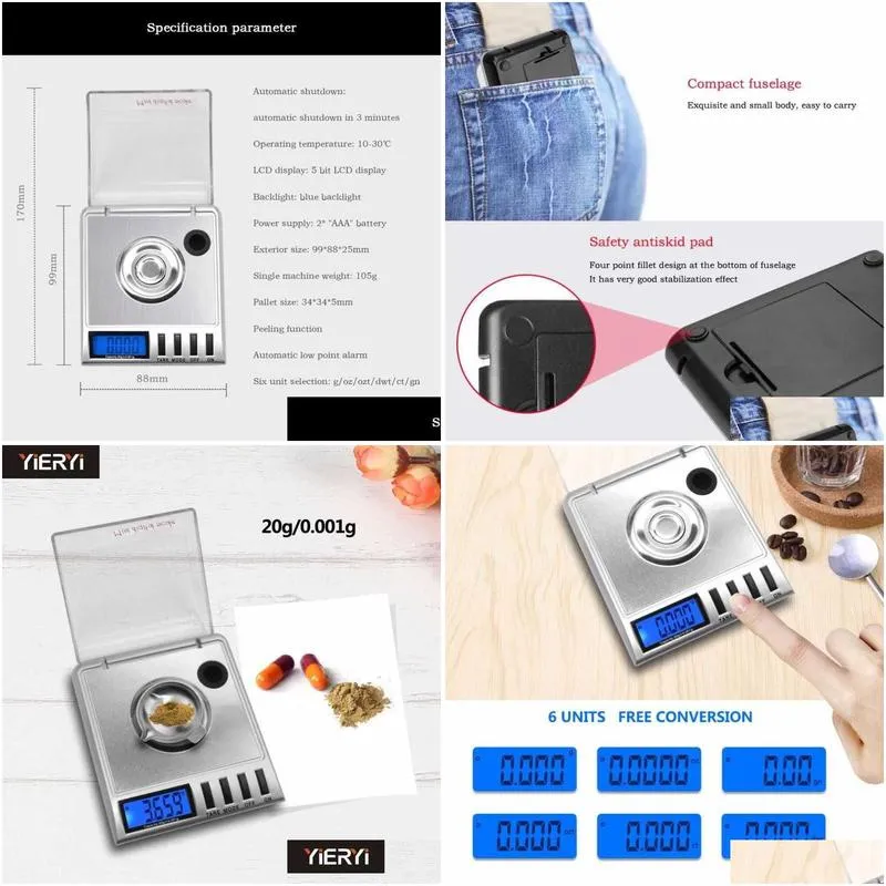 Household Scales Yieyri 0.001-20G 0.001X20G Mini Digital Pocket Jewelry Diamond Weight Scale Electronic Portable Nce 210927 Drop Deliv Dhvgp