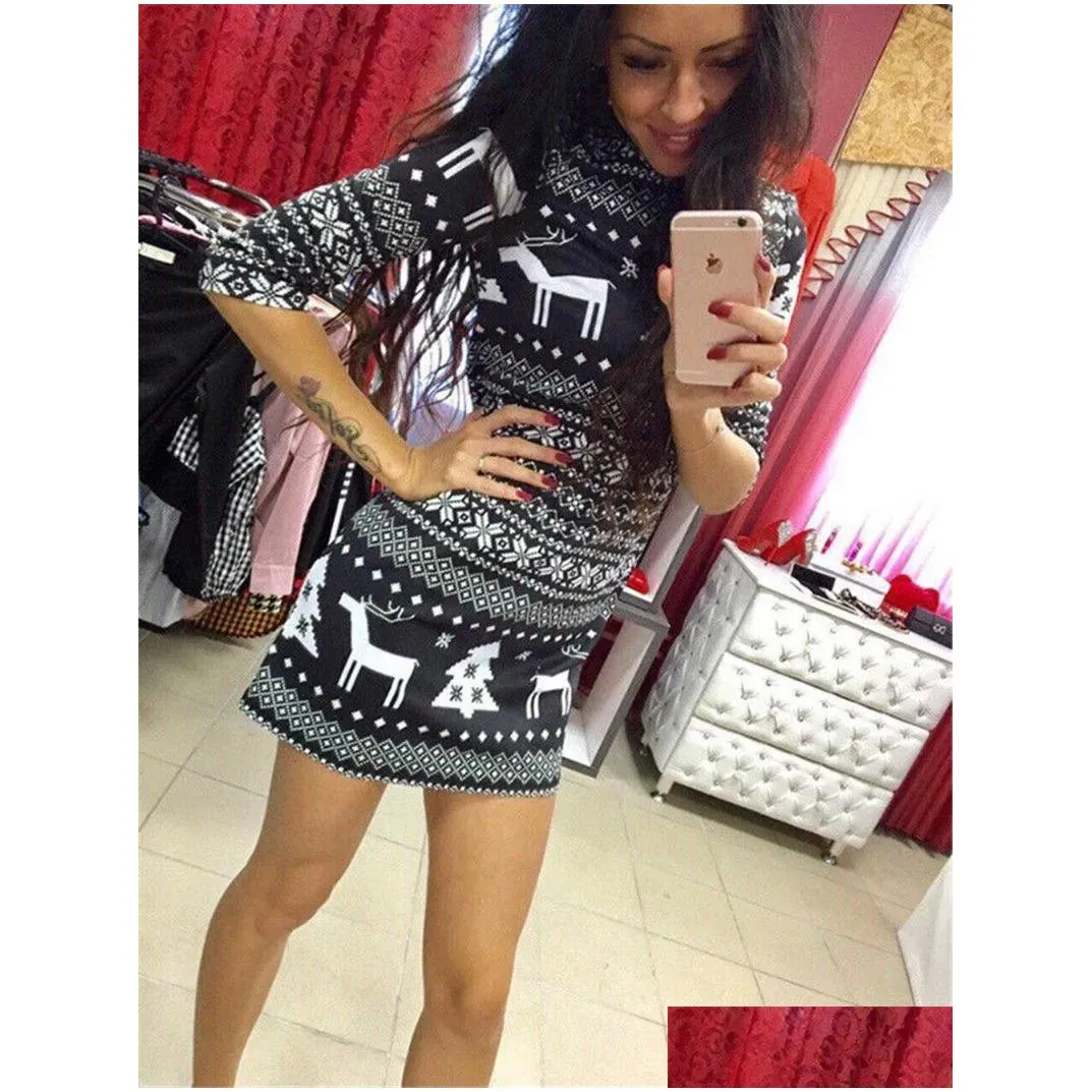 Basic & Casual Dresses Women Slim Vintage Jumper Dresses Female Christmas Sweater Plover Knitwear Long Tops Dress Outfits Plus Size A Dhw6O