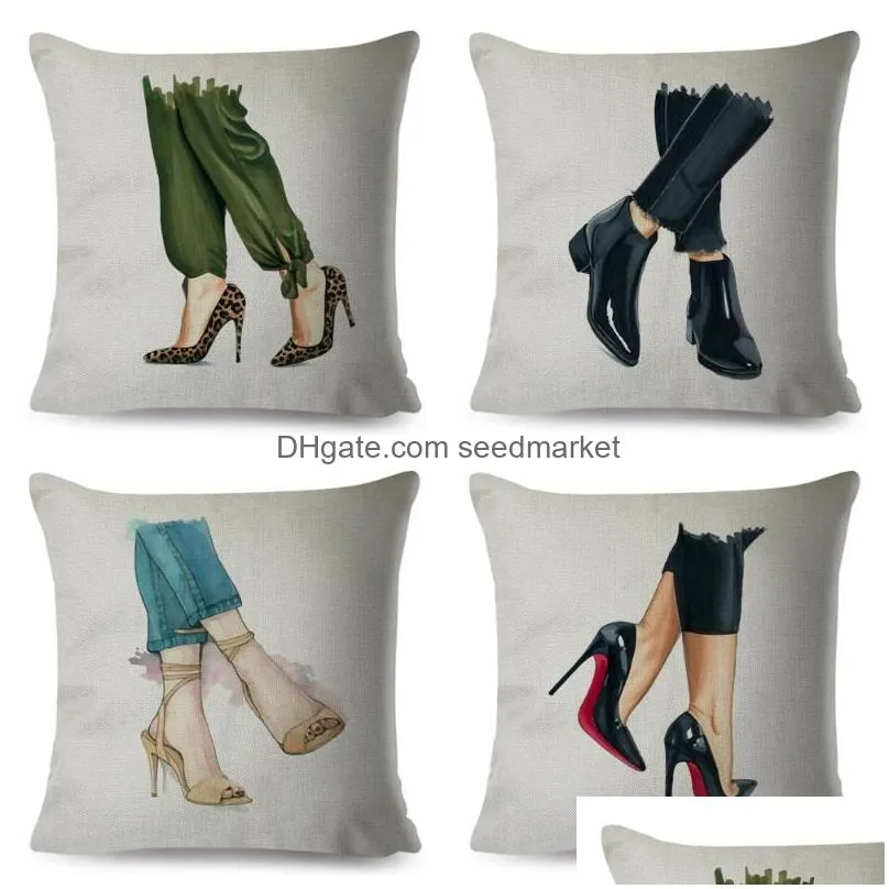 cushion/decorative pillow cartoon lady high heel shoes print cushion cover decorative fashion pillowcase for car sofa home polyester case