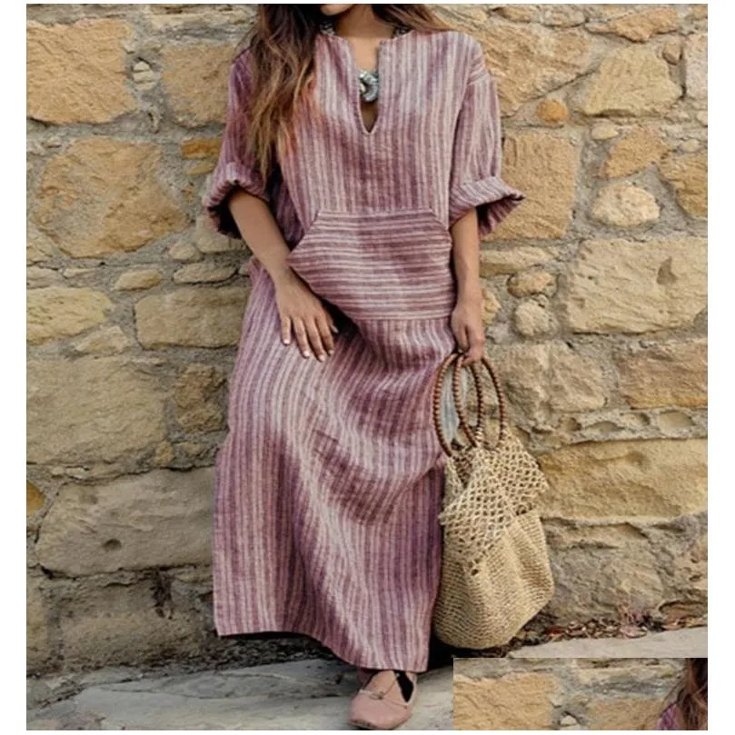 Basic & Casual Dresses Kaftan Moroccan Dresses Middle Eastern Abaya Muslim Arabic Islamic Dubai Indonesia Dress Elegant Striped Robe Dhpyc