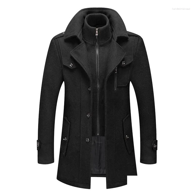Men`S Trench Coats Mens Trench Coats Autumn Winter Wool Fashion Middle Long Jacket Male Double Collar Zipper Coat Windbreak Woolen Ove Dh7Bh