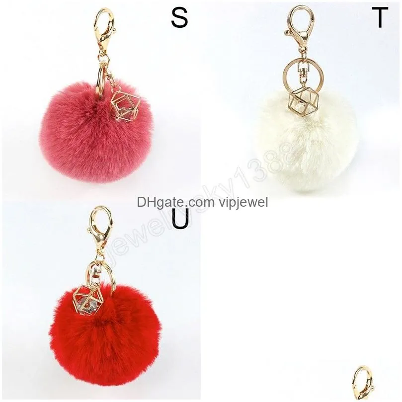 cute keychain with artificial crystal pendant fake fur pompom ball key chain bag car keys accessories fashion jewelry gift