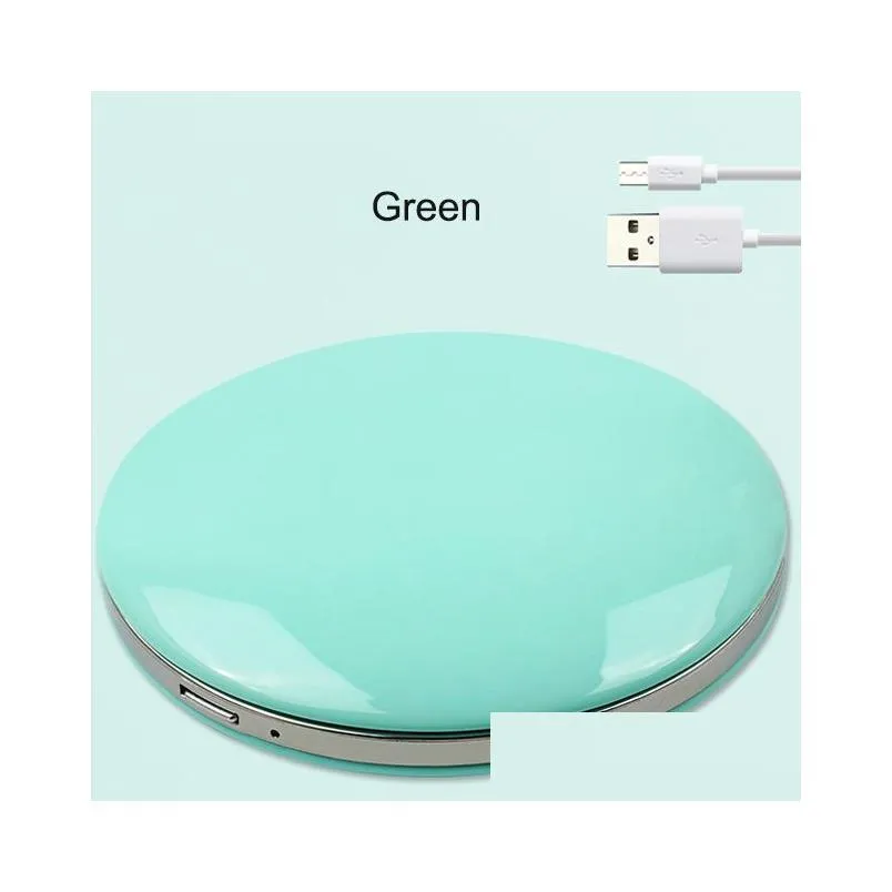 Compact Mirrors Usb Chargable Mini Led Makeup Mirror Portable Compact Pocket 3 Levels Brightness Light Hand 3X Magnifying Drop Deliver Dhryp