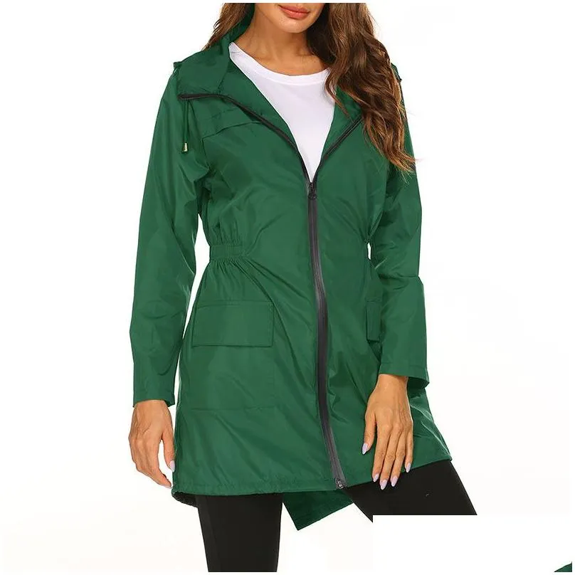 Rain Wear Women Long Jackets Windbreaker Outdoor Sports Ladies Rain Coat Wear Autumn Quickly Dry Sport Hoodies Zipper Wind-Jacket Drop Dhxzw