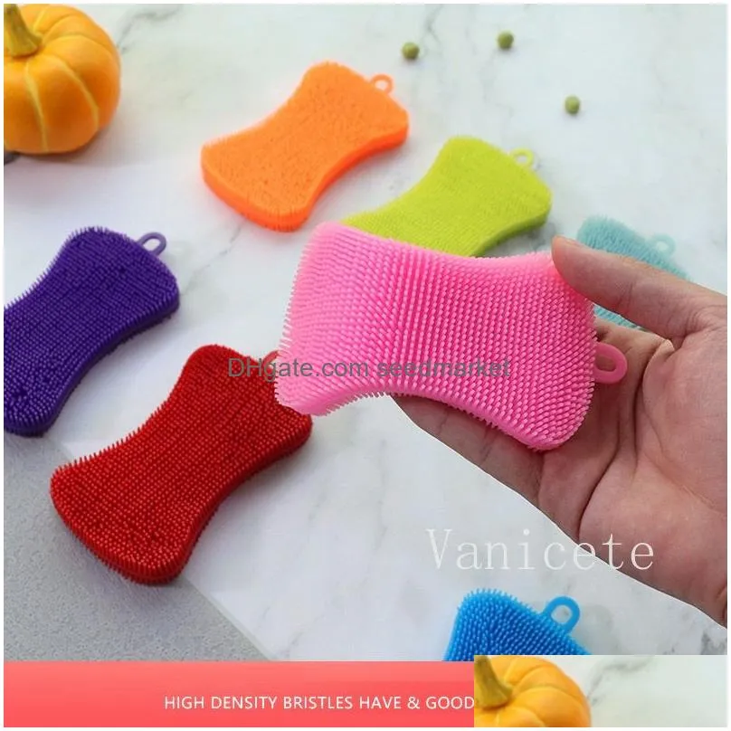 multifunctional kitchen cleaning tools 8 color bony shape silicone dishwashing brush pot vegetable fruit cleaning brushs heat insulation pads