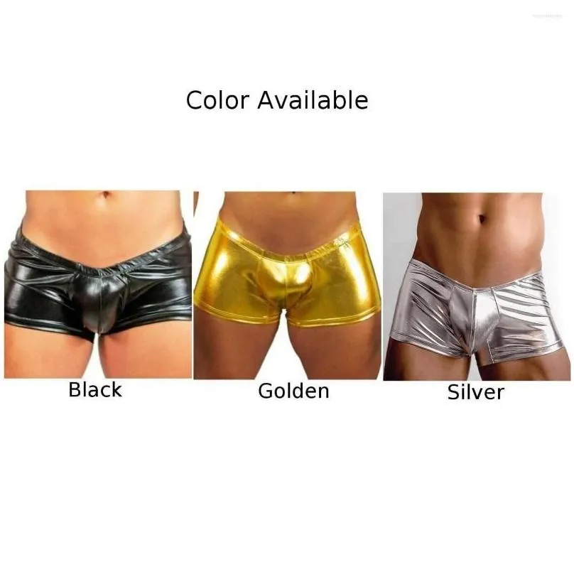 Underpants Boxer Shorts Leather Men Underpants Panties Y Briefs Trunk Metal Tight Bandage Underpant Gay Bikini Drop Delivery Apparel Dhir6