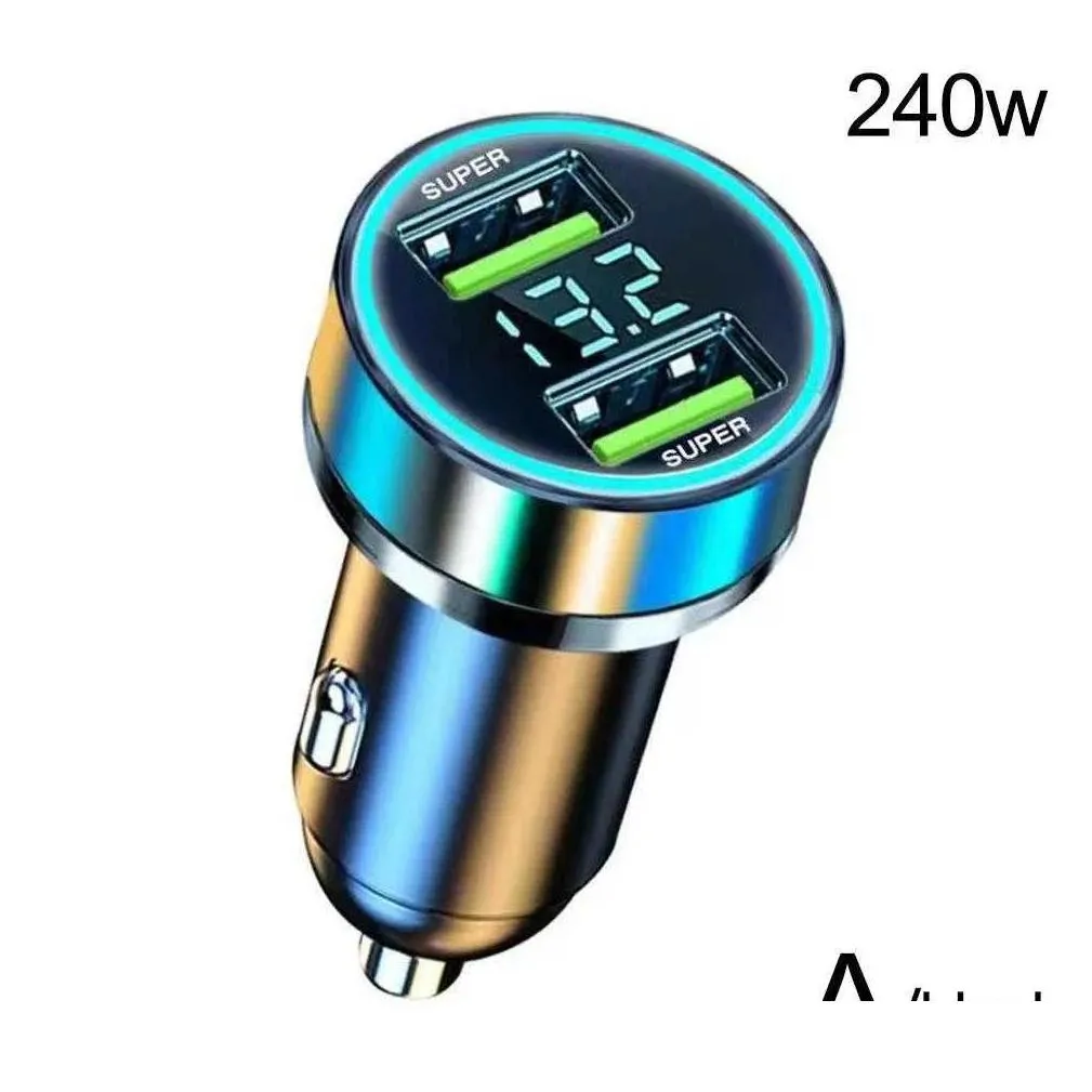 Car Cigarette Lighter New 2 Port Super Fast Usb Car  For Phone 14 Pro Max 13 12 11 Oneplus   240W Quick Charging Adap Dhcy3