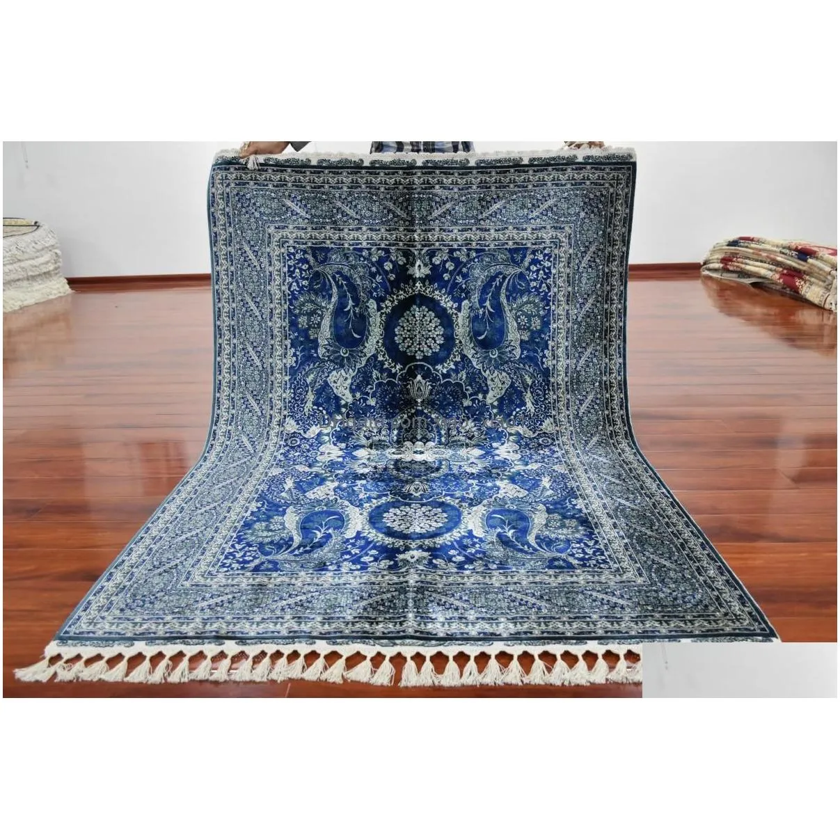 carpets 4.5x6.5 black blue classic silk rugs hand knotted modern carpet fine handmade