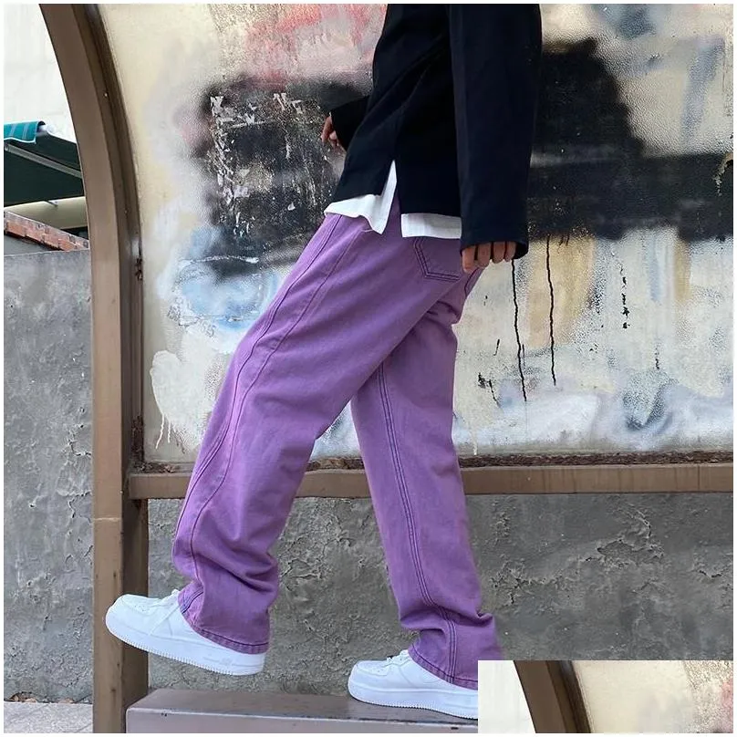 Men`S Jeans Men Purple Vintage Baggy Jean Mens Low Rise Denim Y2K Trousers Male Wide Leg Straight Streetwear Jeans Plus Size Drop Del Dhkg3