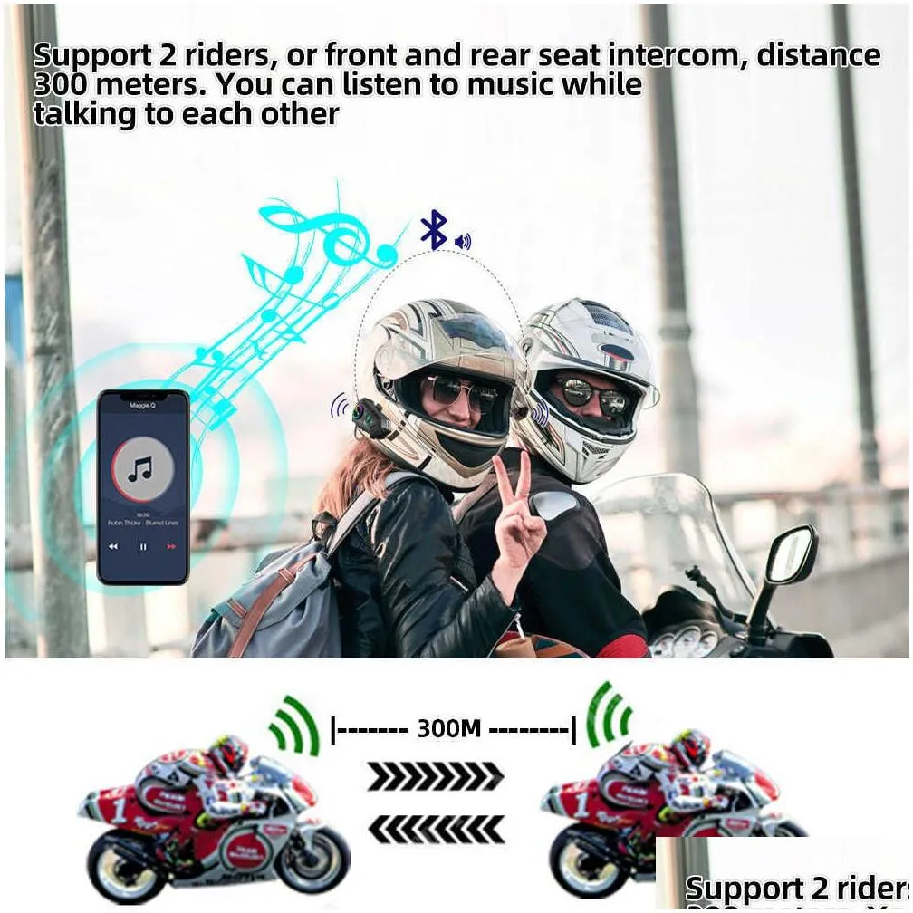 Car Other Auto Electronics New Kebidumei Yp10 2X Wireless Bluetooth5.3 Motorcycle Helmet Intercom Headset Waterproof 300 M Intercomuni Dhmjc