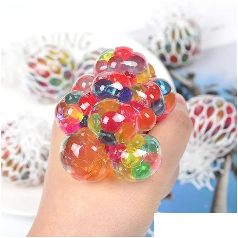 Decompression Toy 5.0Cm Colorf Beads Mesh Squish Grape Ball Fidget Toy Anti Venting Squishy Balls Squeeze Toys Decompression Anxiety R Dhzfk