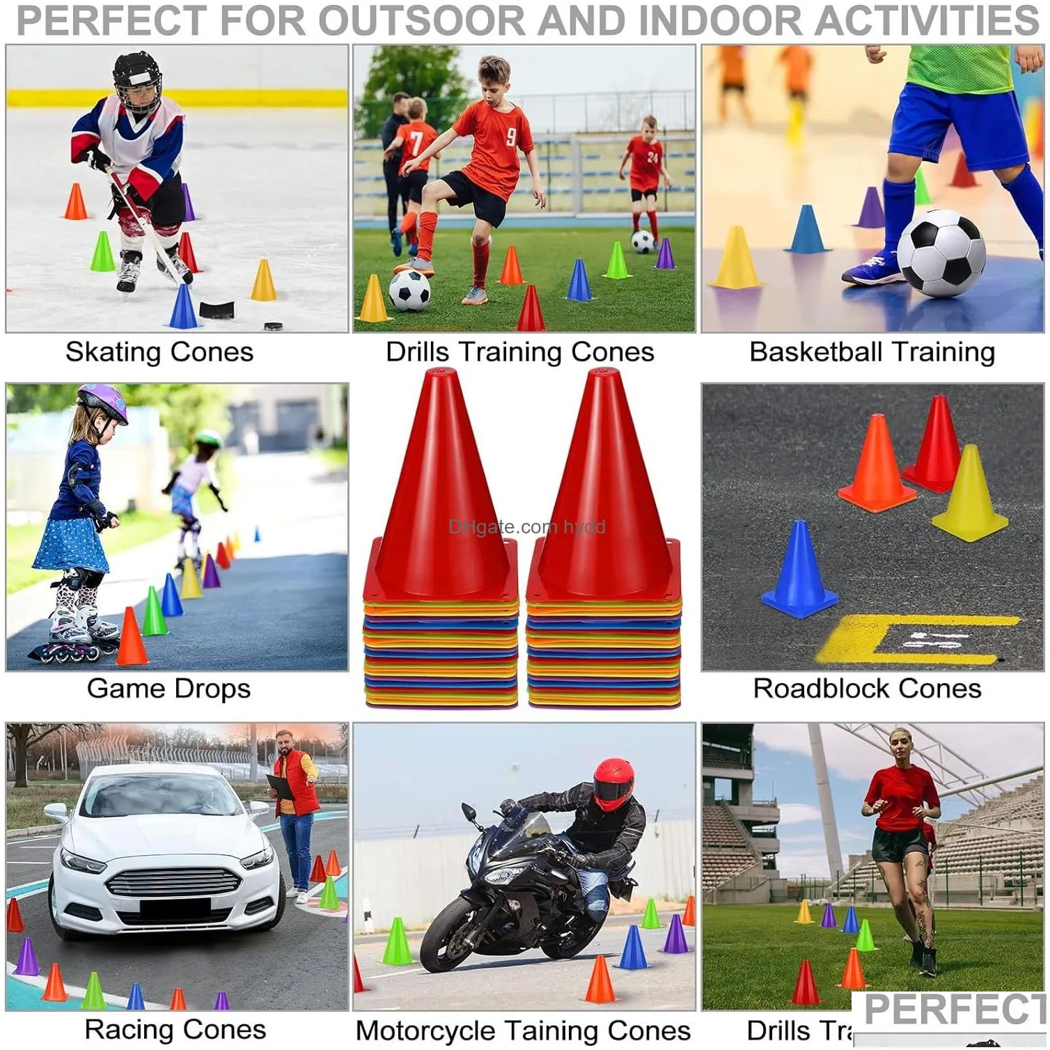 48 pack 7 inch plastic traffic cones agility field marker soccer cones safety cones sports cones training cones for skating