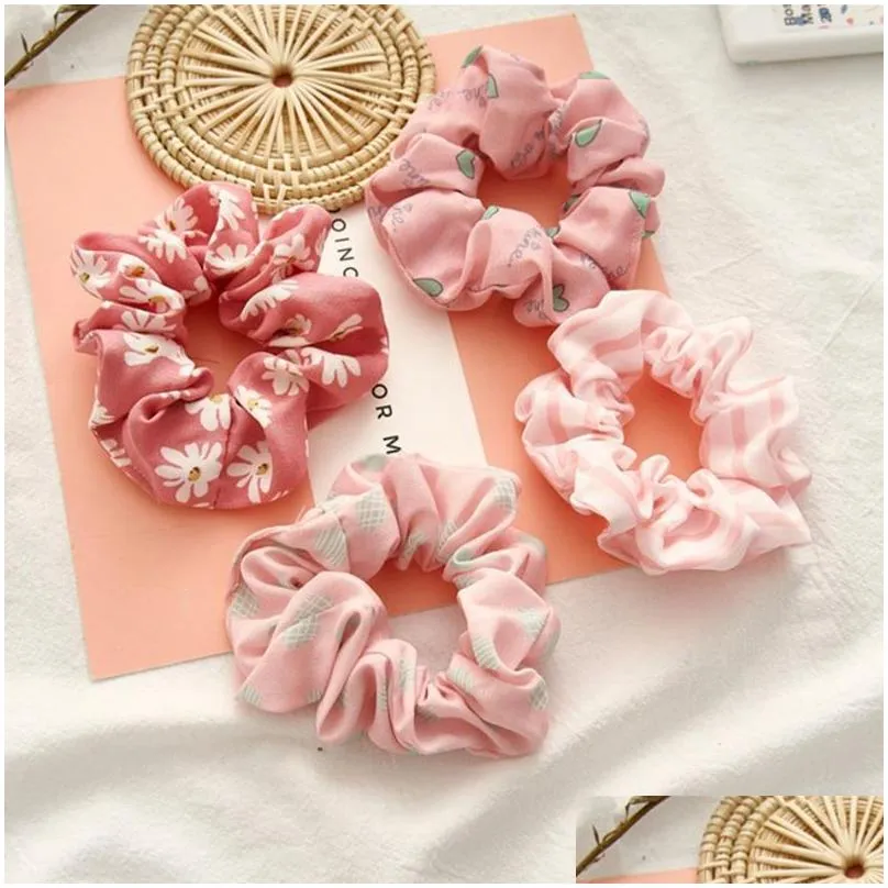 Hair Accessories Pink Color Hairbands Dot Striped Girls Hair Tie Ropes Elastic Scrunchies Headband Ponytail Holder Women Accessories 9 Dhjye
