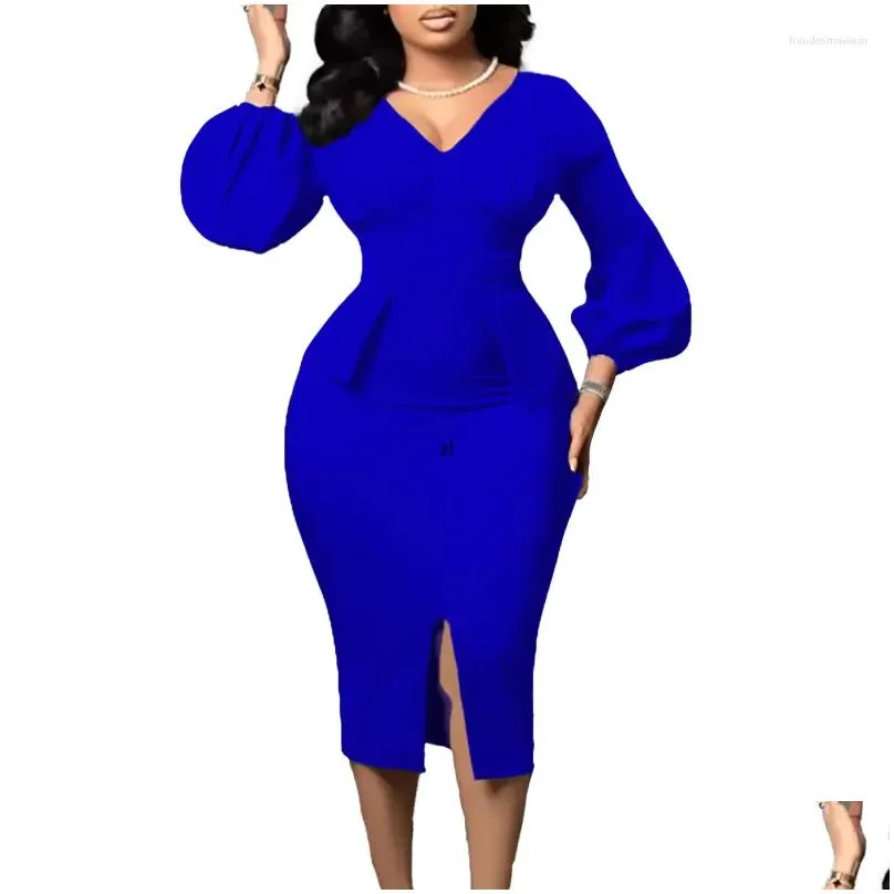 Basic & Casual Dresses Casual Dresses Women Elegant Bodycon Dress Long Lantern Sleeves High Waist African Office Ladies Classy Gowns Dhmfs