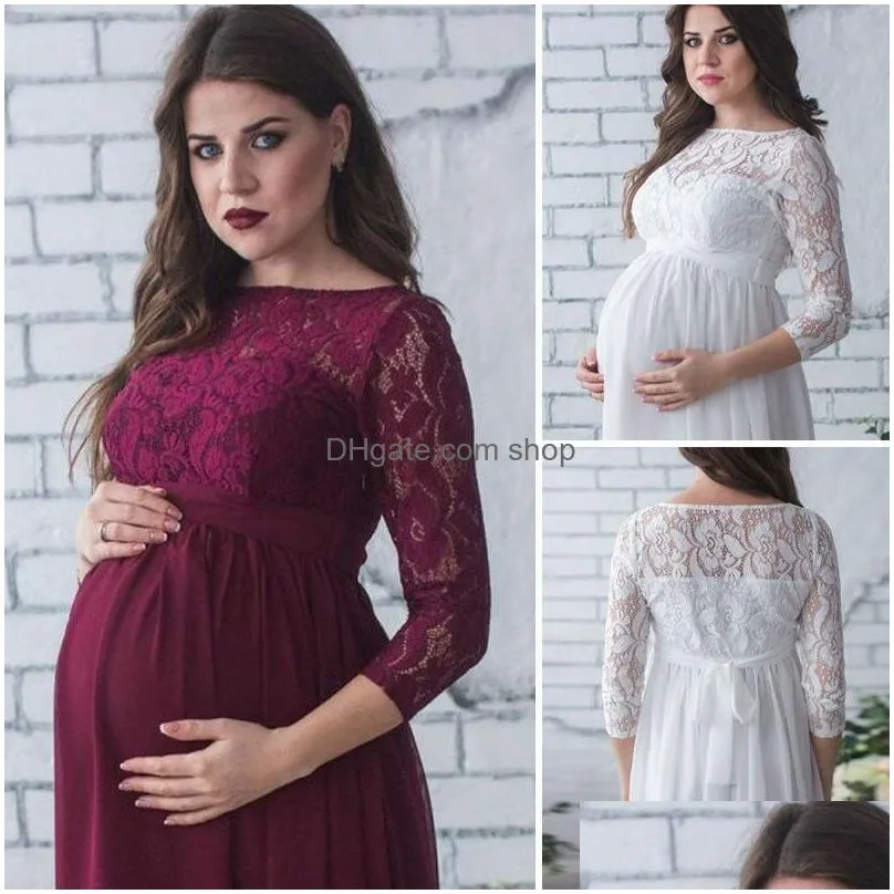 Maternity Dresses Women Baby Shower Dress Pography Props Pregnancy Clothes Lace Maxi Gown For Po Drop Delivery Dh8U2