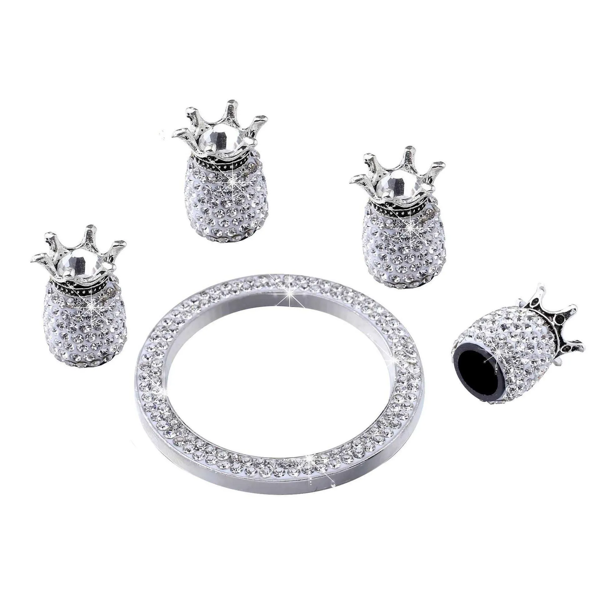 Other Interior Accessories New 5Pcs Diamond Crown Car Tire Vae Caps Crystal Dust-Proof Bicycle Tyre Wheel Air Er Bling Emblem Sticker Dhmoc