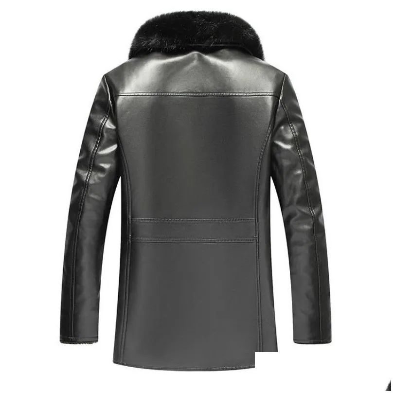 Men`S Leather & Faux Leather Winter Leather Jackets Men Casual Fur Collar Coats Motorcycle Faux Jacket Long Black Clothing Drop Delive Dhgpc