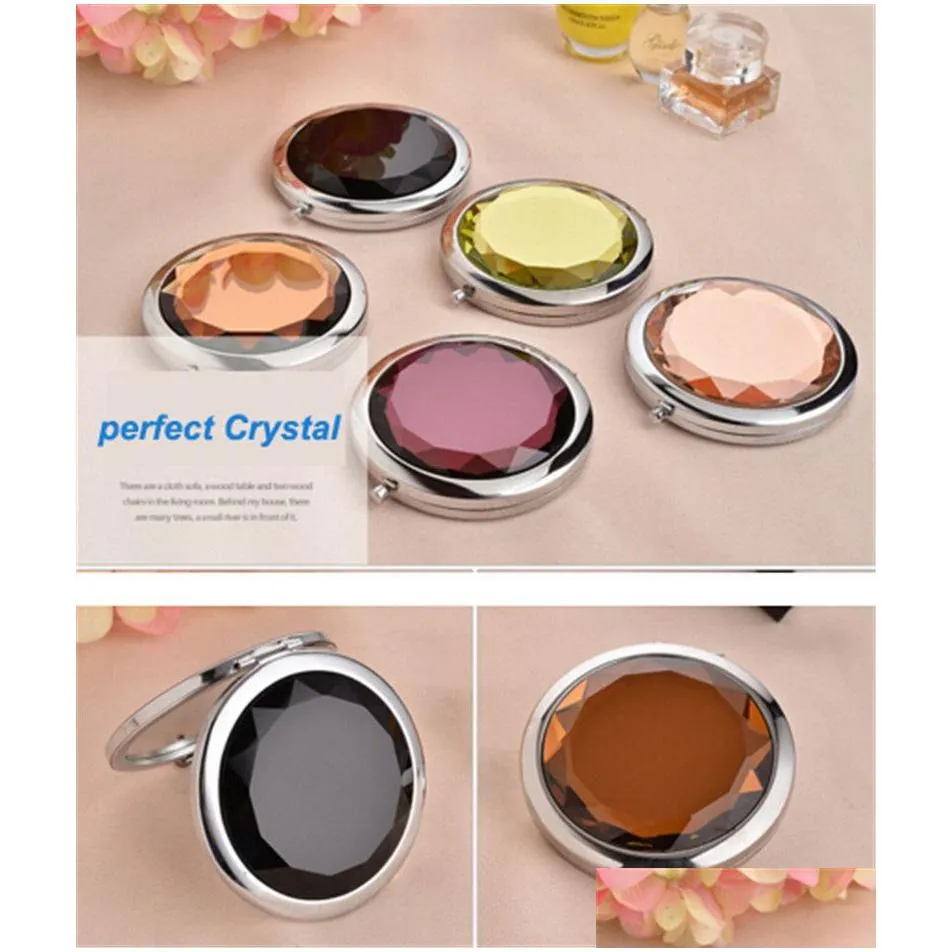 Compact Mirrors Crystal Compact Mirror Logo Print Engraved Cosmetic Magnifying Make Up Wedding Gift For Guests D Drop Delivery Health Dhsha