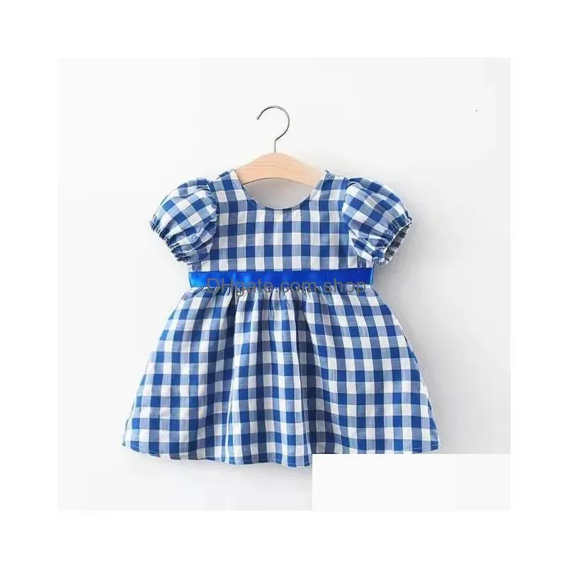 Girl`S Dresses Girls Dresses Summer Infant Dress 17Y Korean Style Born Baby Blue Princess Child Party Plaid Kid For Clothes Drop Deliv Dhebj