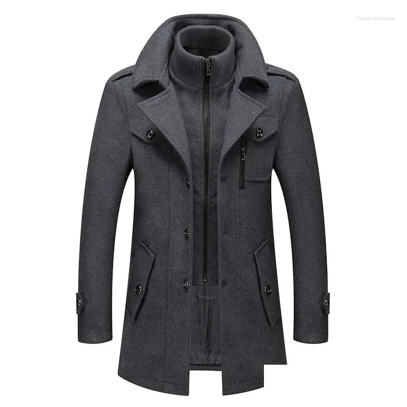 Men`S Trench Coats Mens Trench Coats Autumn Winter Wool Fashion Middle Long Jacket Male Double Collar Zipper Coat Windbreak Woolen Ove Dh7Bh