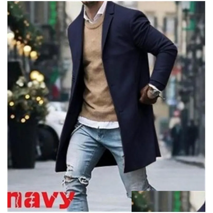 Men`S Wool & Blends Fashion Mens Trench Coats Warm Thicken Wool Jacket Woolen Peacoat Long Overcoat Tops Outwear Button Jackets Drop D Dh5Yl