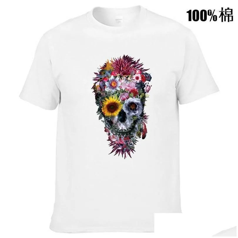 Men`S T-Shirts 100% Cotton Short Sleeve Skl Print Men T Shirt Casual Loose Streetwear Tshirt Drop Delivery Apparel Men`S Clothing Men` Dhxrz