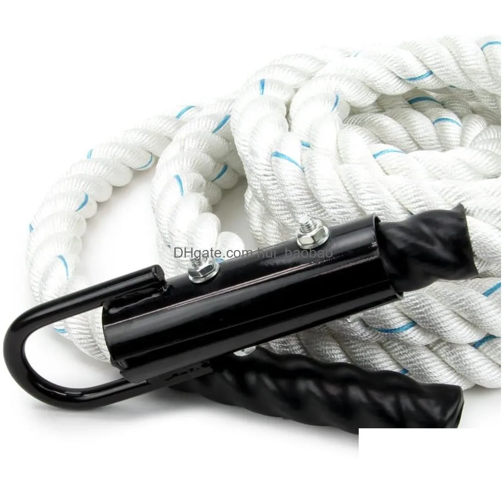1.5 gym climbing rope for adults - poly dacron twist with carabiner eyehook - strength conditioning physical education fitness