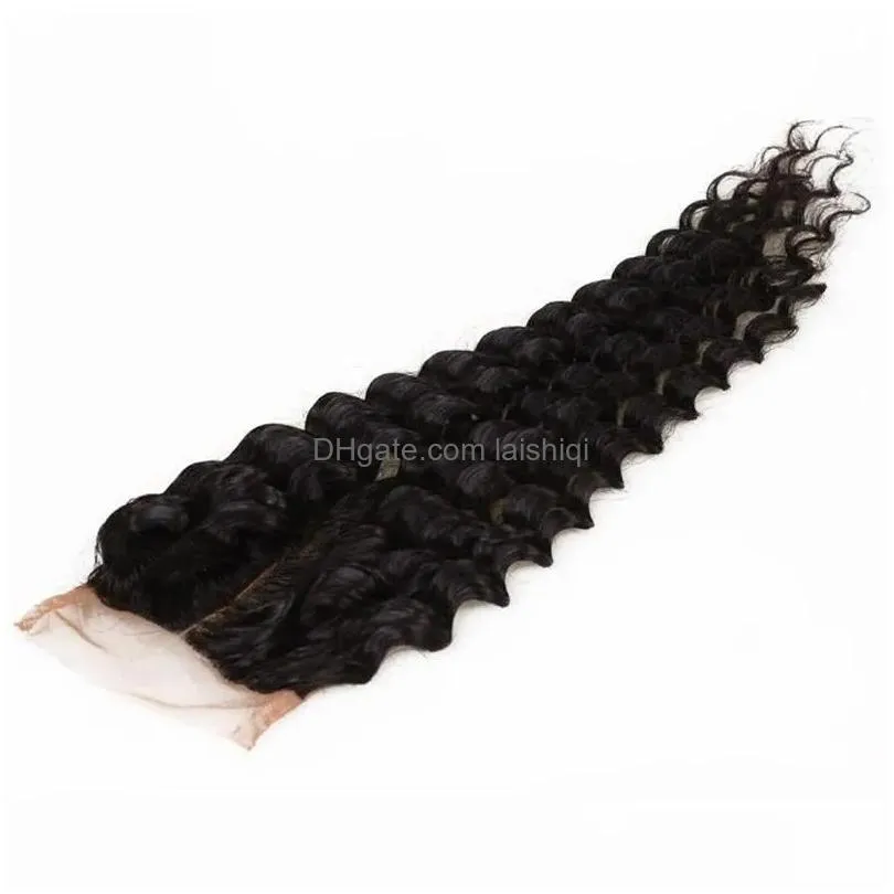 body deep wave curly 4x4 closure virgin peruvian brazilian human hair closure middle three part kinky curly closure natural color