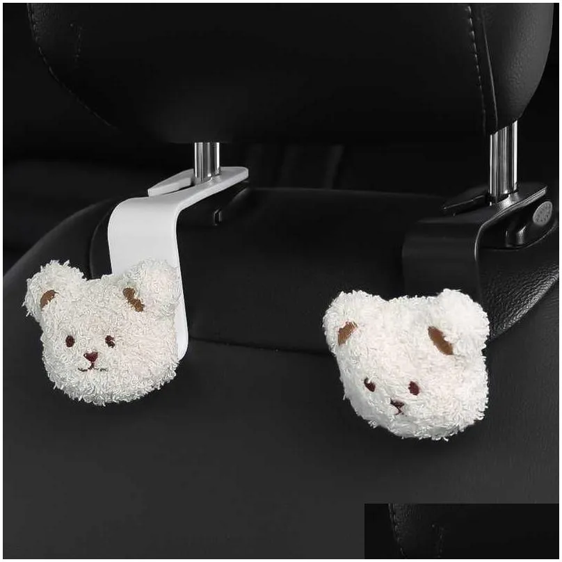 Other Interior Accessories New Cartoon Bear Hook Car Seat Headrest Storage Holder Interior Decoration Cute Hooks Back Hanger Accessori Dhlix