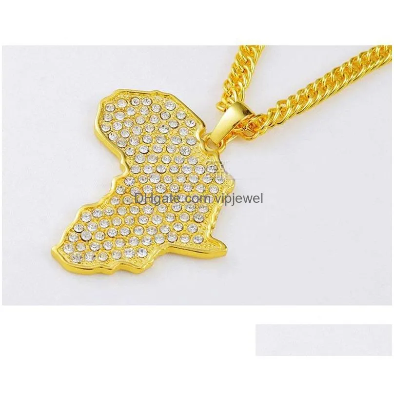 africa map necklace rhinestone crystal gold/silver color hip hop pendant necklaces geometric fashion necklaces christmas gift