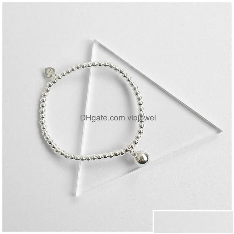 charms chic 925 sterling sier m round beads chain strand bracelets women 8mm elastic bracelet gifts drop delivery jewelry findings