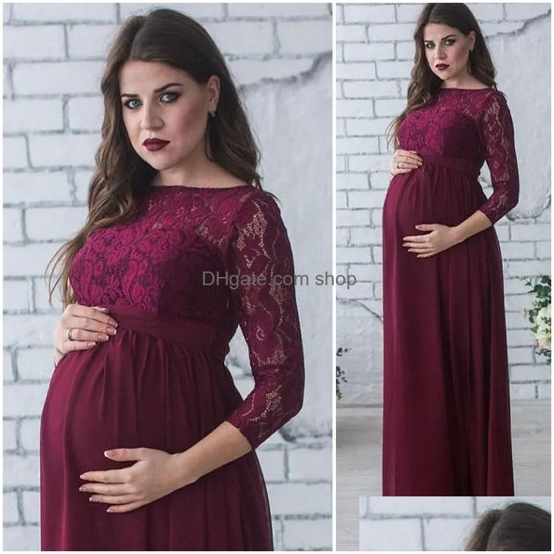 Maternity Dresses Women Baby Shower Dress Pography Props Pregnancy Clothes Lace Maxi Gown For Po Drop Delivery Dh8U2