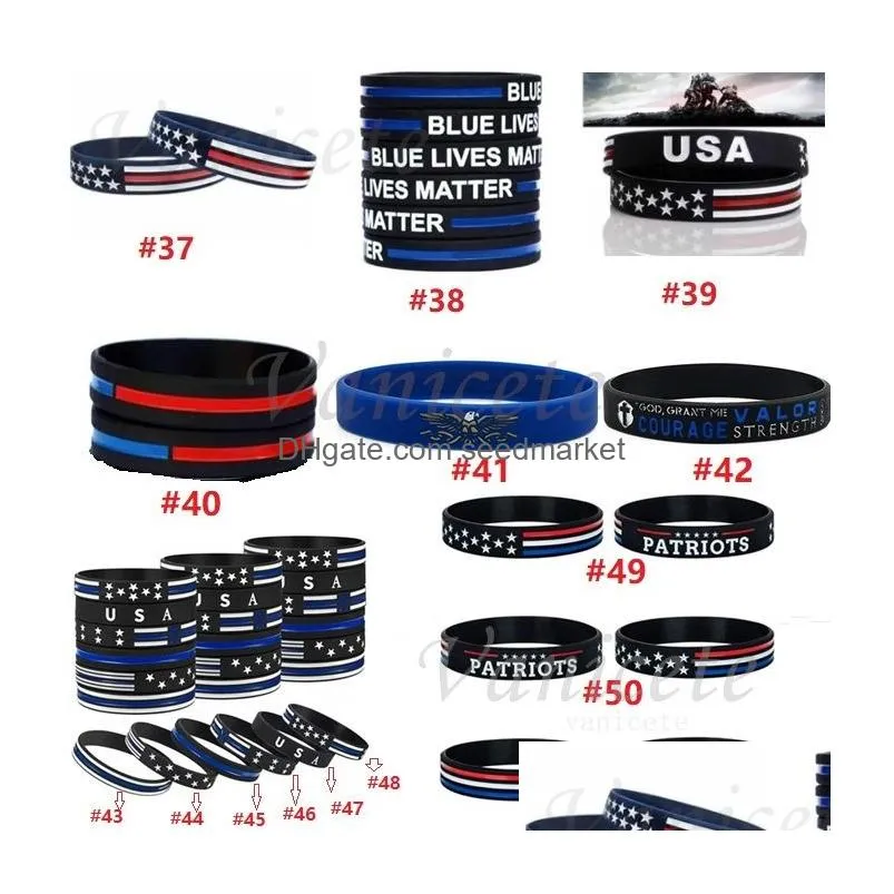 126 styles 600pc/lot thin blue line american flag bracelets silicone wristband soft and flexible for normal day party gifts