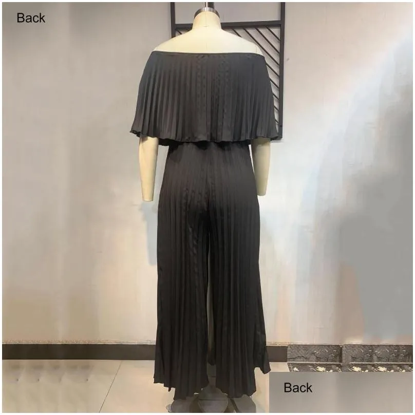 Women`S Jumpsuits & Rompers 4Xl 5Xl Oversized Jumpsuits Rompers For Womens Large Pleated Batwing Sleeve High Waist Elegant Evening Pa Dhw4H