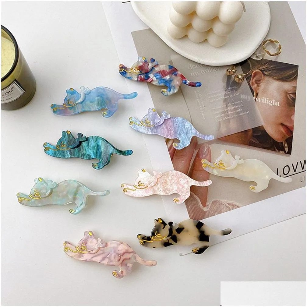 Hair Accessories New Cute Cartoon Cat Hairpin Ribbon Acetate Fiber Hair Clips Bangs Duckbill Clip For Womans Girls Fashion Barrettes A Dhi2V