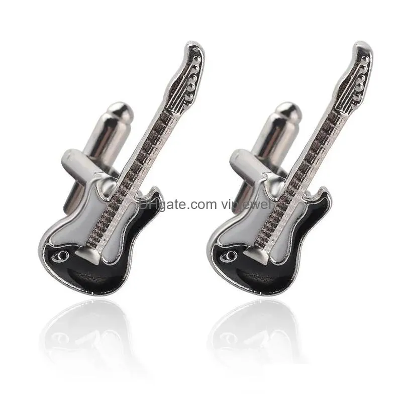 personality men jewelry music lover drum guitar cufflinks for men shirt accessory fashion metal music design cuff links