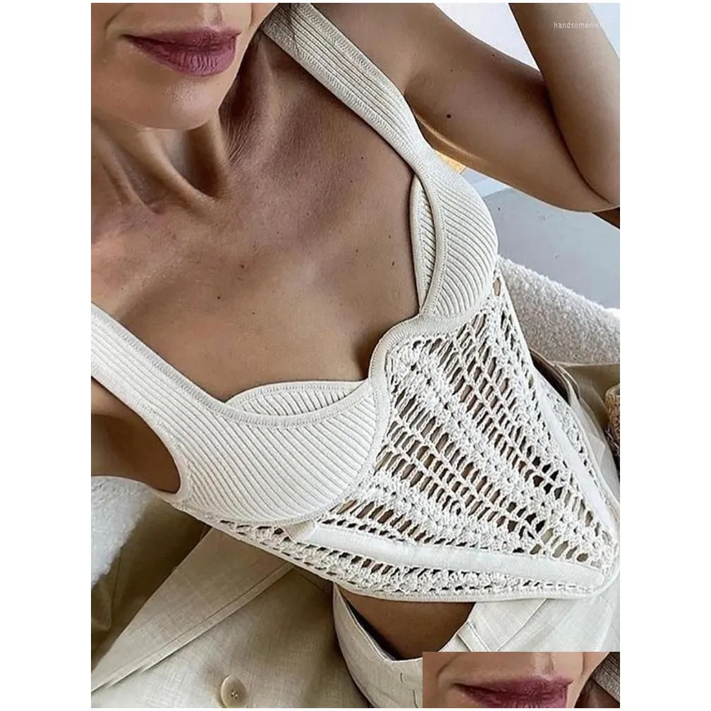 Women`S Tanks & Camis Fishbone Waist Clogheted Knitted Crop Tops Women Vest Tee Summer Y Sleeveless Hollow Out Y2K Corset Top Drop Del Dhcrj