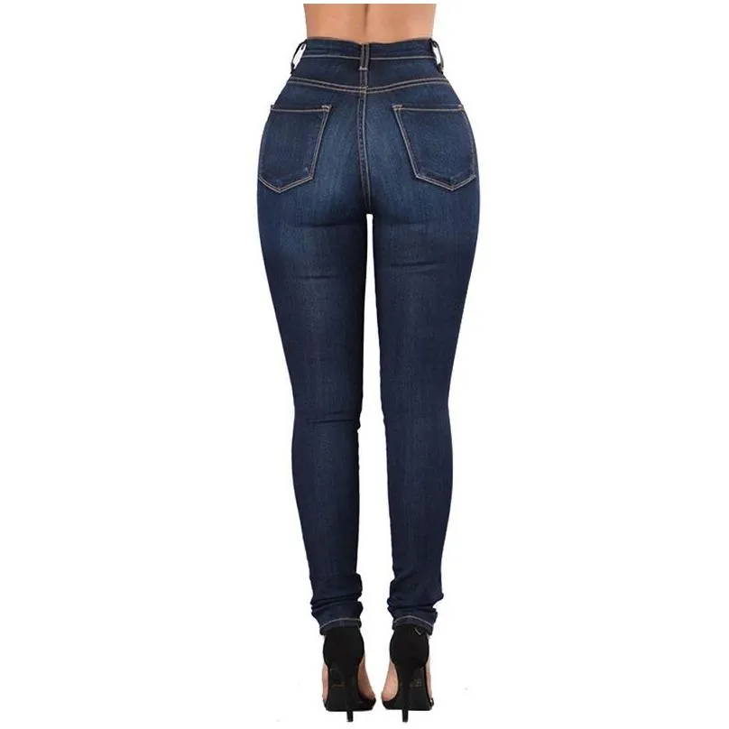 Women`S Jeans Jeggings Jeans For Women Blue High Waist Elastic Stretch Ladies Female Washed Denim Skinny Pencil Drop Delivery Apparel Dhmds