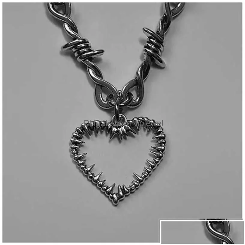 pendant necklaces fashion gothic thorns brambles heart charm choker necklace for men women hiphop punk black chain jewelry gifts drop