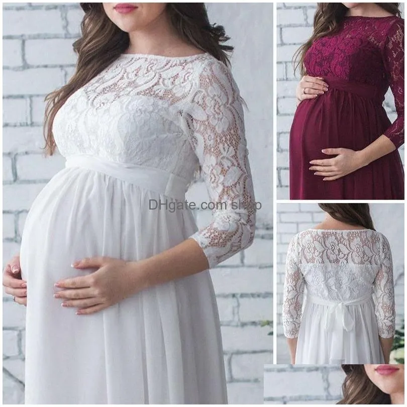 Maternity Dresses Women Baby Shower Dress Pography Props Pregnancy Clothes Lace Maxi Gown For Po Drop Delivery Dh8U2