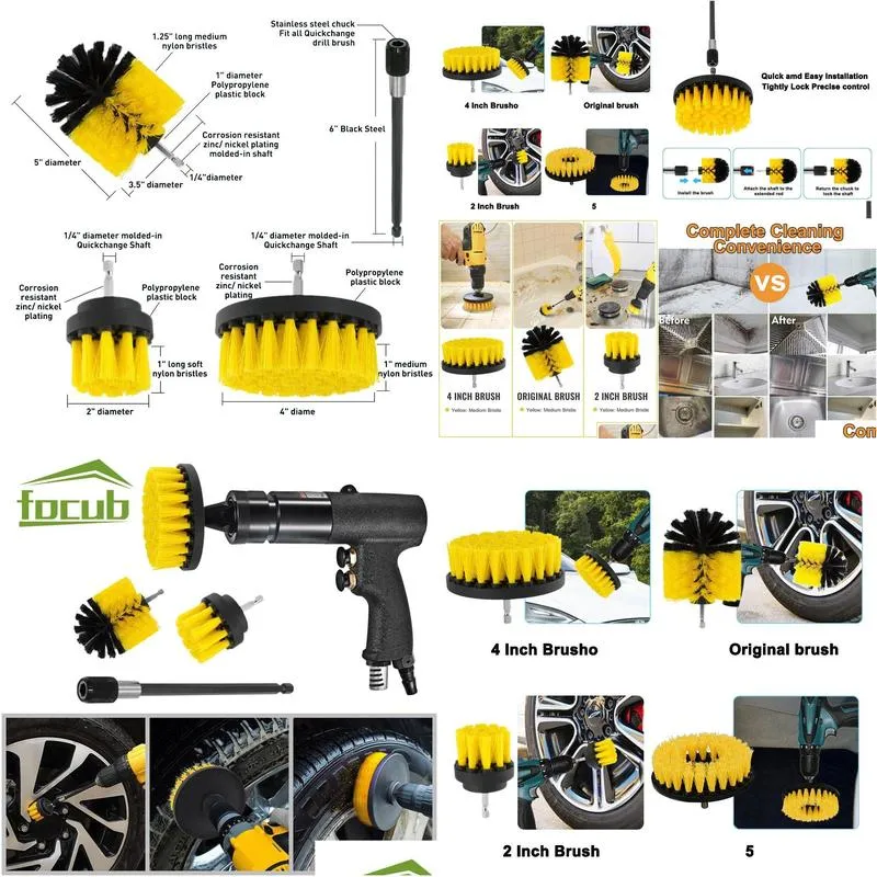 Anti-Slip Mats 4 High Power Electric Drill Brush Kit Cleaning Nylon Washing Carpet Glass Car Tire Bathroom Toilet Tool Drop Delivery A Dhrfo
