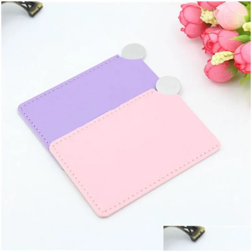 high quality portable shatter proof card style pocket cosmetic mirror pu leather cover stainless steel unbreakable makeup