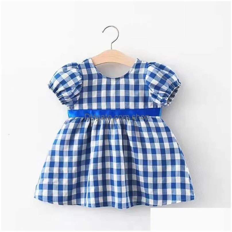 Girl`S Dresses Girls Dresses Summer Infant Dress 17Y Korean Style Born Baby Blue Princess Child Party Plaid Kid For Clothes Drop Deliv Dhebj