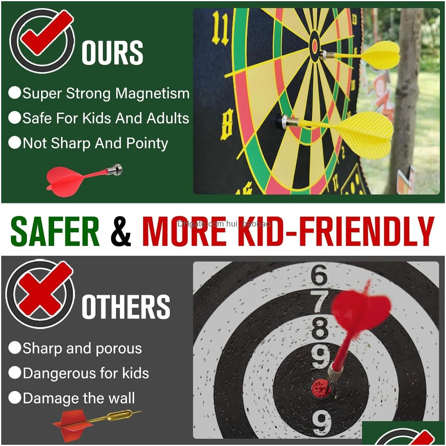 magnetic dart board game for kids - safe and fun indoor outdoor play toy for boys ages 6-14 and up 2-in-1 double-sided dartboard