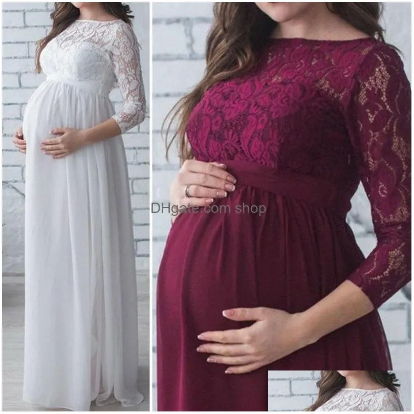 Maternity Dresses Women Baby Shower Dress Pography Props Pregnancy Clothes Lace Maxi Gown For Po Drop Delivery Dh8U2